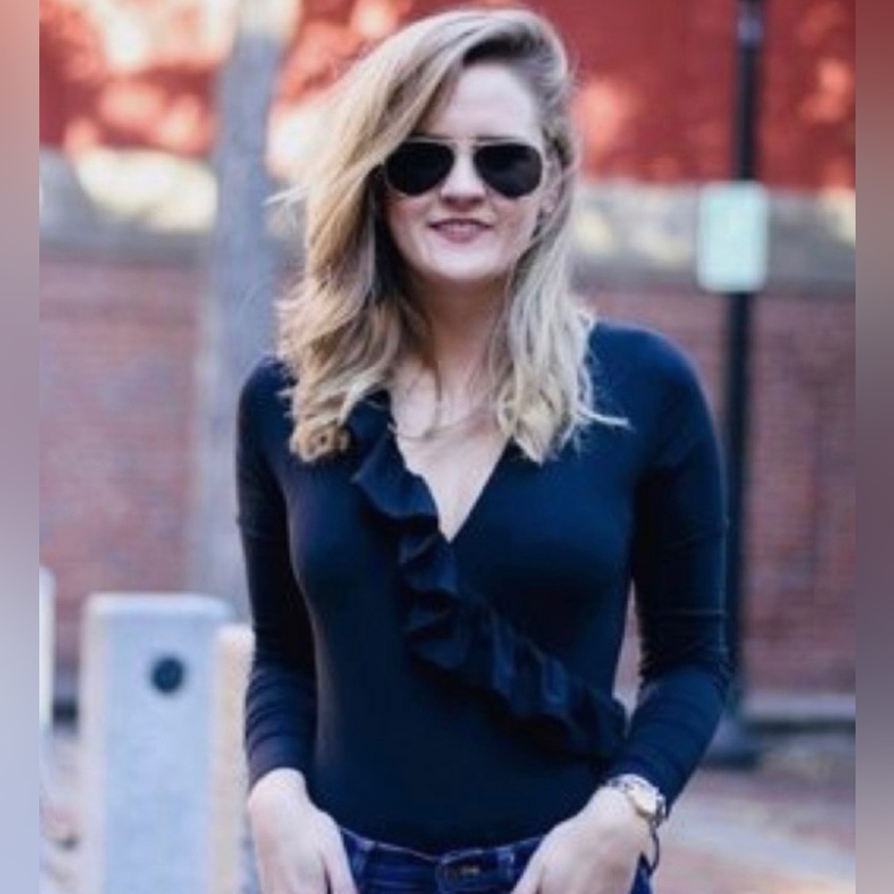 Jcrew black ruffle bodysuit size medium